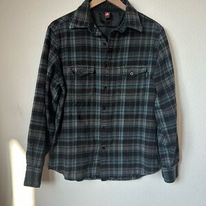Active Black gray and Blue Plaid Casual Button Down Shirt